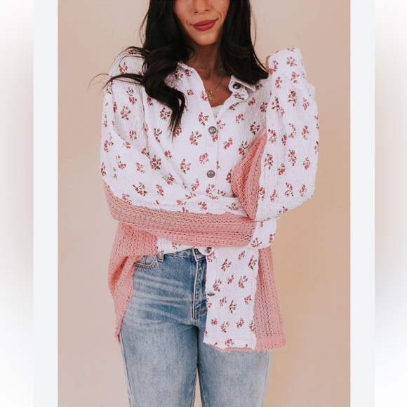 POL Cottagecore Slouchy Floral Crochet Blouse Bohemian Girly Relaxed Fit Large - Picture 2 of 16